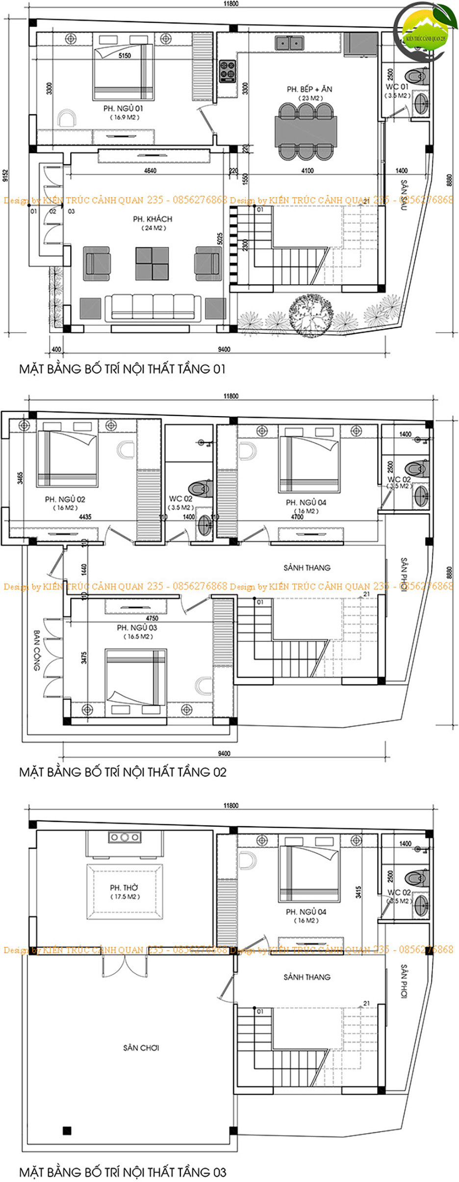Biệt thự 3 tầng hiện đại mái nhật 90m2