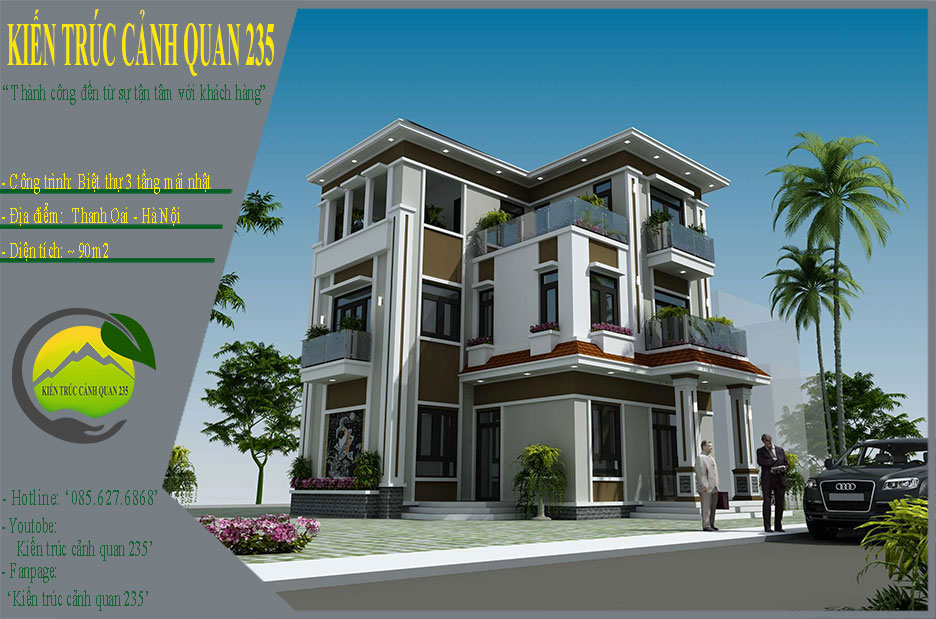 Biệt thự 3 tầng mái nhật hiện đại 100m2