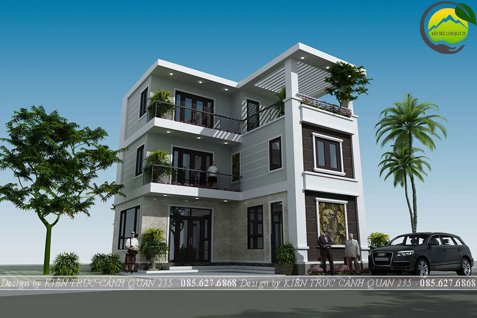 Biệt thự hiện đại 3 tầng chữ L 80m2