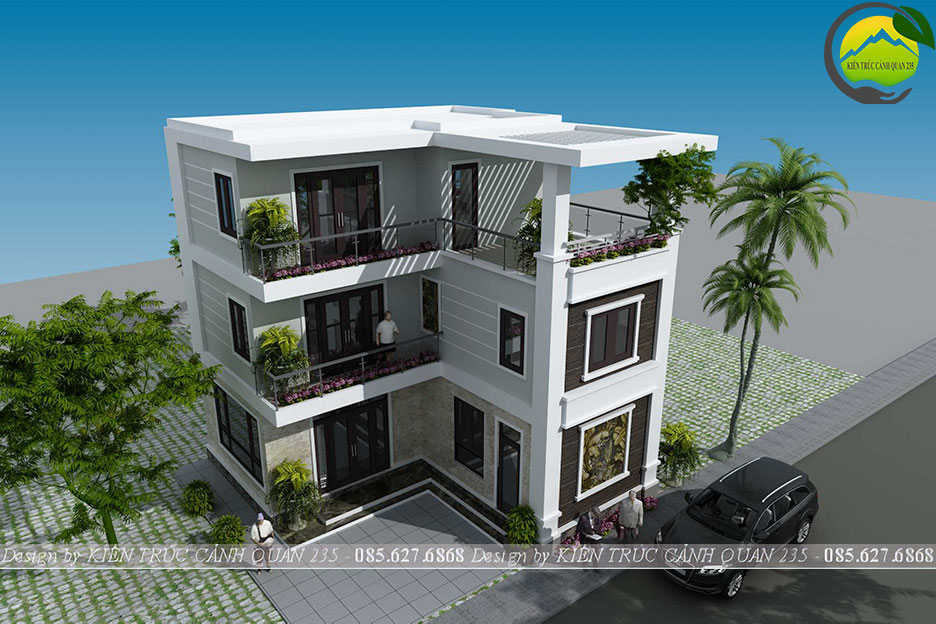 Biệt thự hiện đại 3 tầng chữ L 80m2