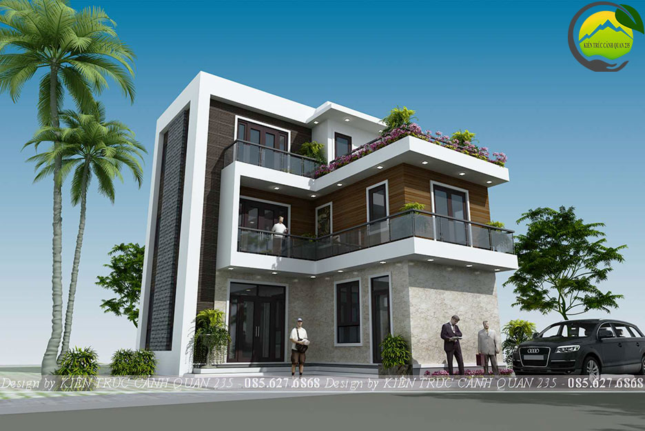 Biệt thự hiện đại 3 tầng chữ L 80m2