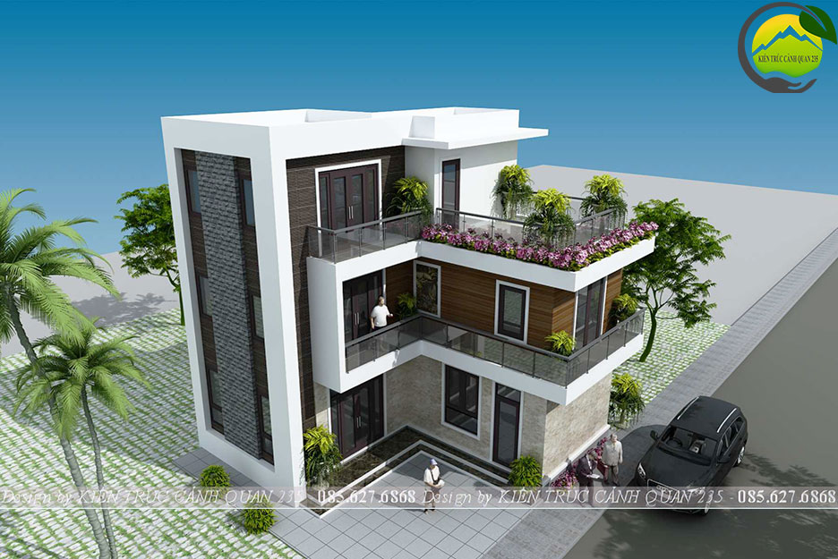 Biệt thự hiện đại 3 tầng chữ L 80m2