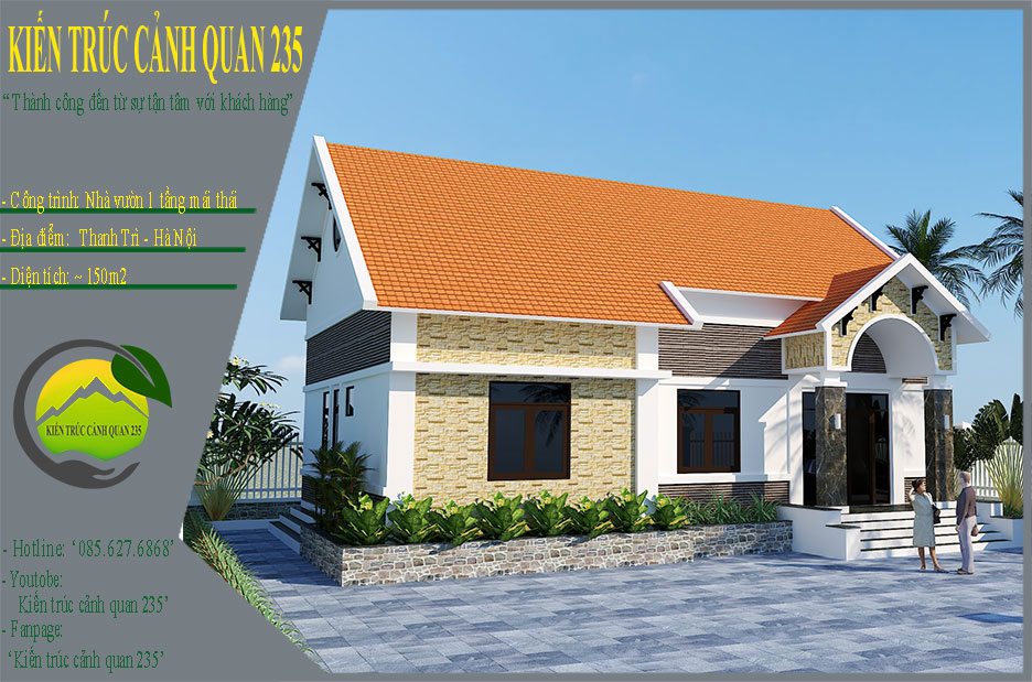 Nhà vườn 1 tầng mái thái 150m2