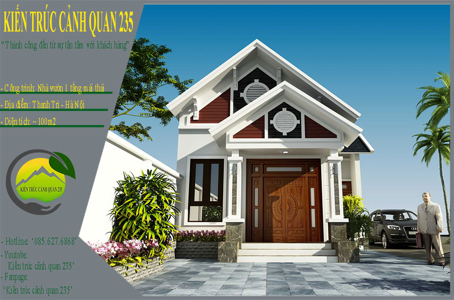 Nhà vườn 1 tầng mái thái 2 phòng ngủ 100m2
