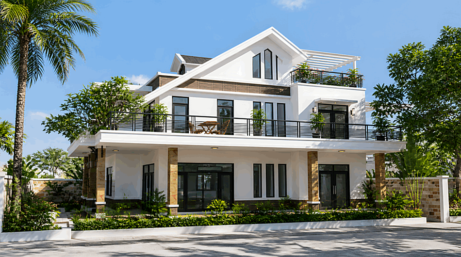Biệt thự 2 tầng mái thái của anh Thanh diện tích 14,8x13,7m