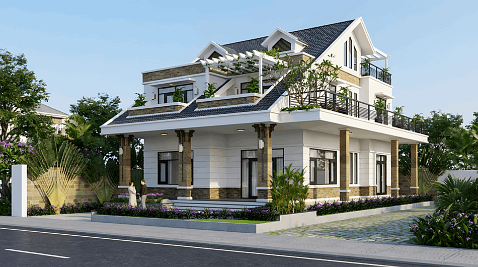 Biệt thự 2 tầng mái thái của anh Thanh diện tích 14,8x13,7m