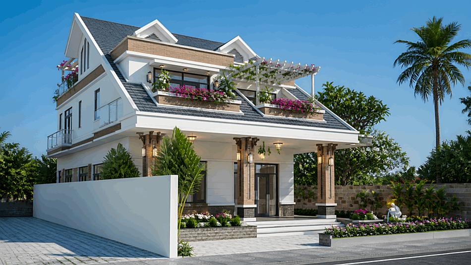Biệt thự 2 tầng mái thái của anh Thanh diện tích 14,8x13,7m