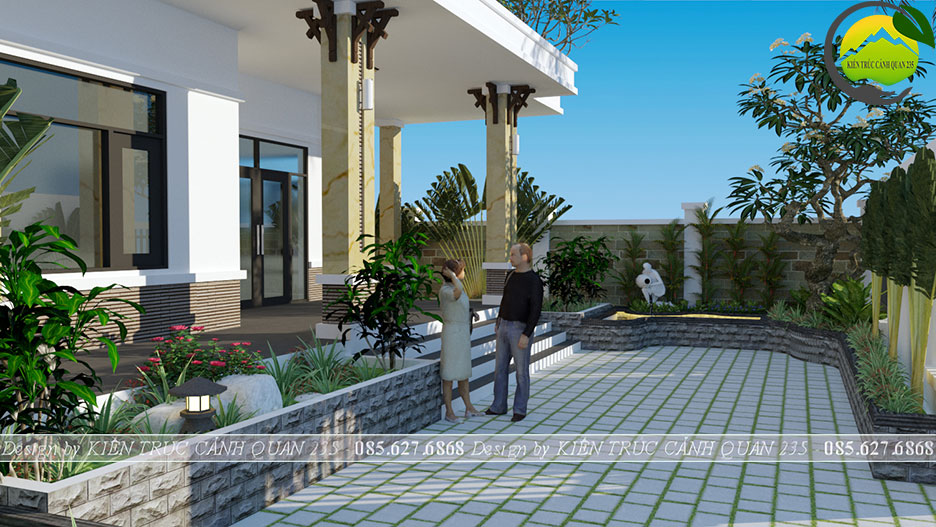 Biệt thự 2 tầng mái thái của anh Thanh diện tích 14,8x13,7m