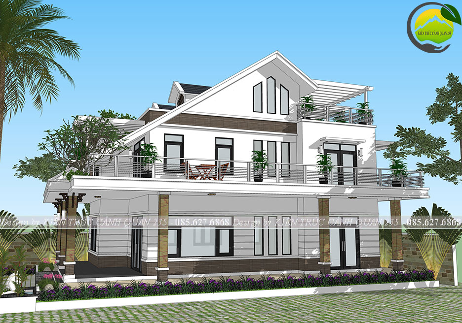 Biệt thự 2 tầng mái thái của anh Thanh diện tích 14,8x13,7m