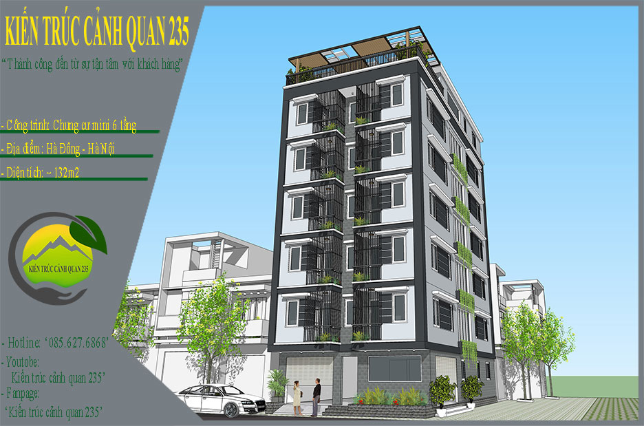 Thiết kế chung cư mini 6 tầng hiện đại cho thuê trọ 132m2 tại hà nội