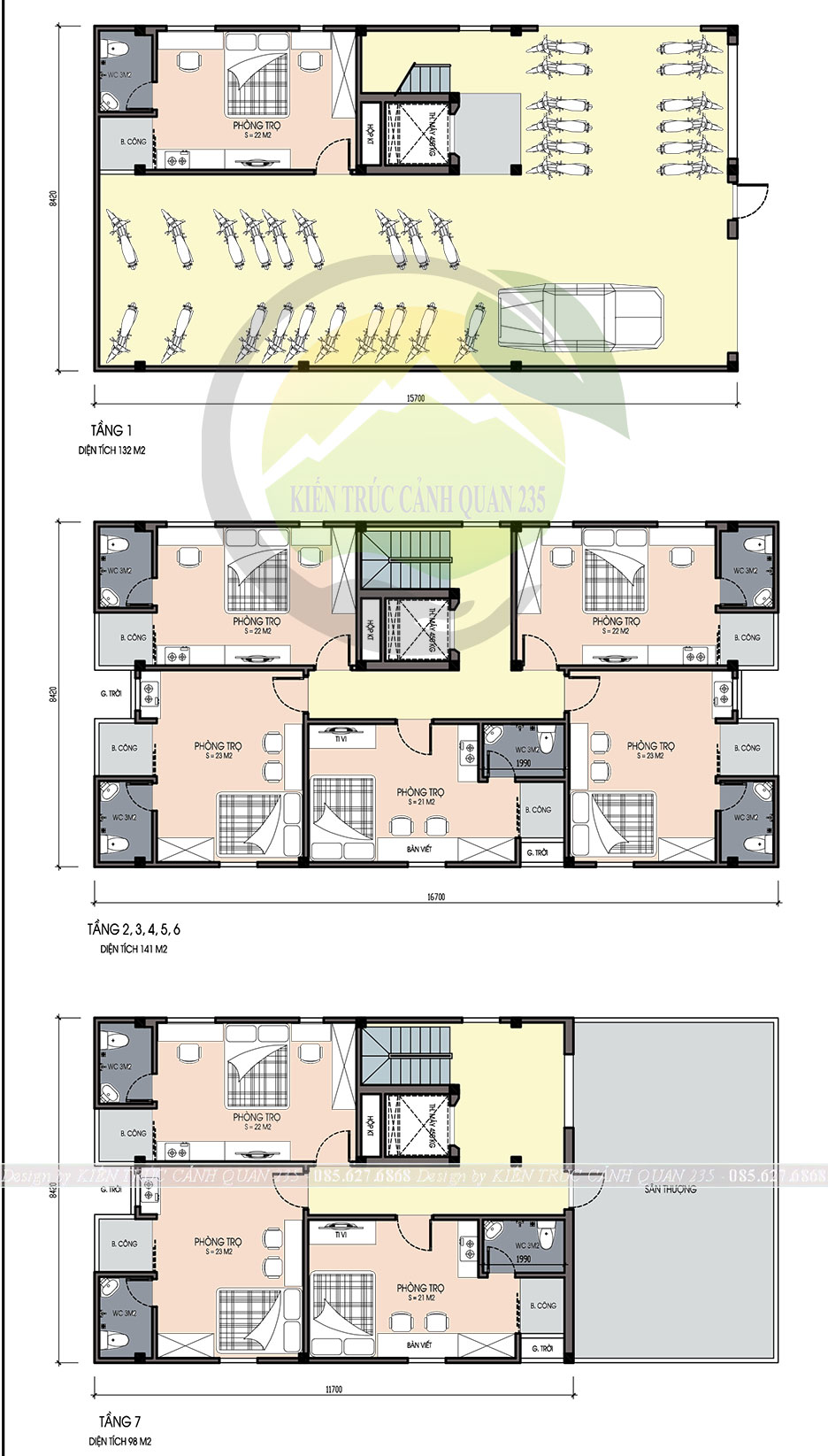 Thiết kế chung cư mini 6 tầng hiện đại cho thuê trọ 132m2 tại hà nội