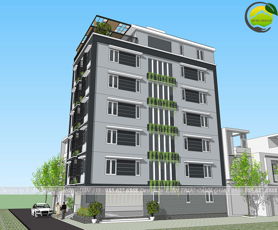 Thiết kế chung cư mini 6 tầng hiện đại cho thuê trọ 132m2 tại hà nội