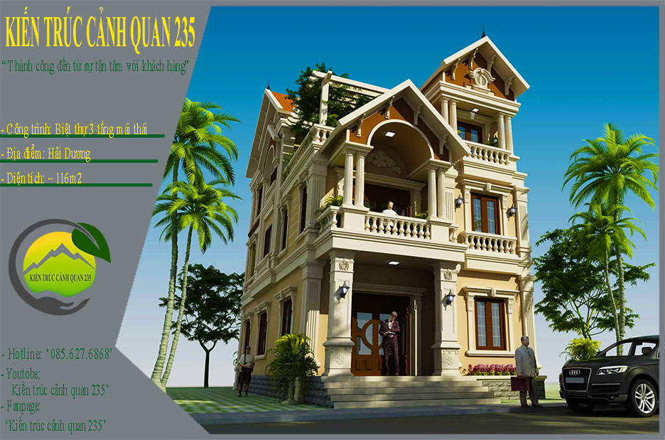 Mẫu biệt thự 3 tầng tân cổ điển mái thái diện tích 8x14,5m tại hải dương