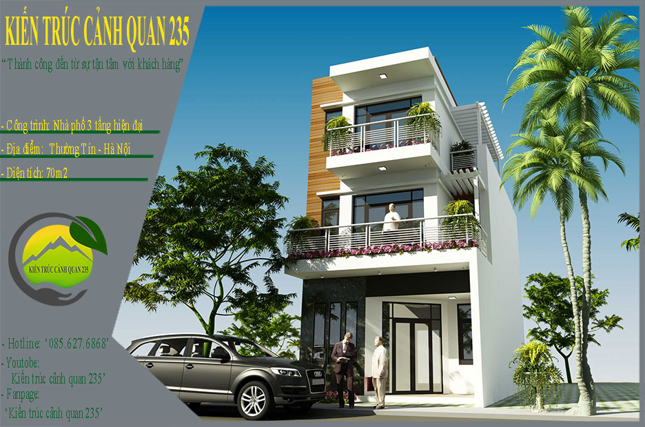 Mẫu nhà phố 3 tầng 3 phòng ngủ mặt tiền 6m tại Hà Nội