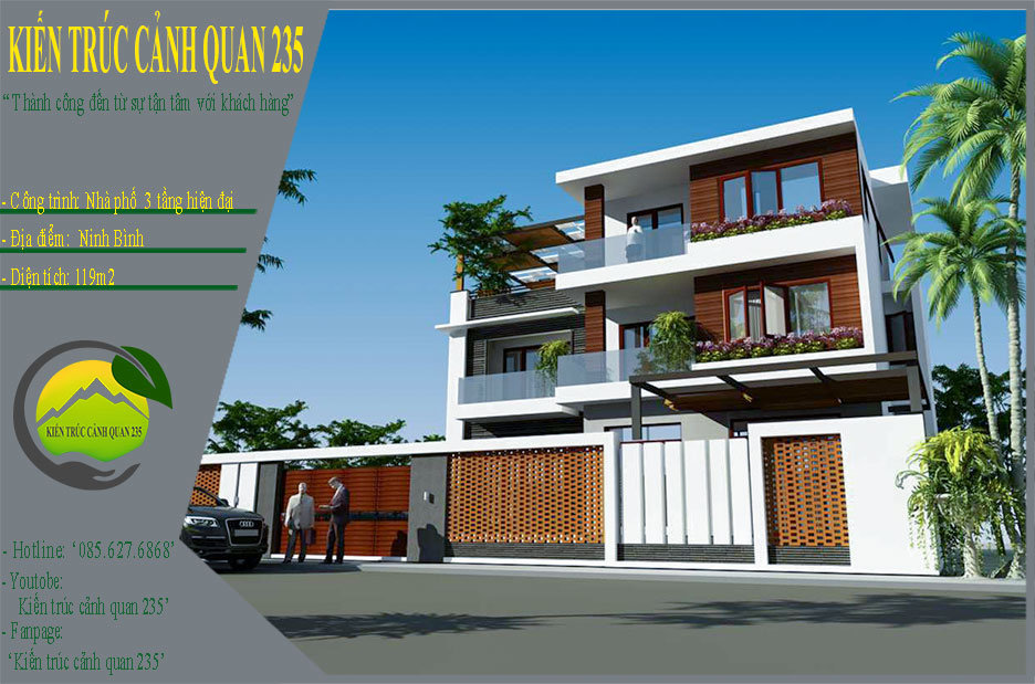 Mẫu nhà phố 3 tầng hiện đại 119m2 tại Ninh Bình