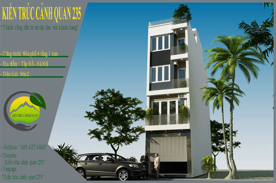Mẫu nhà phố 4 tầng 1 tum rộng 54m2 mặt tiền 3,7m kết hợp kinh doanh