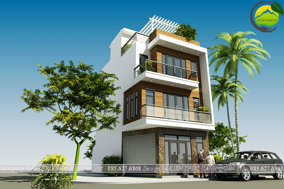Mẫu nhà phố hiện đại 3 tầng 1 tum mặt tiền 6m tại Hà Nội