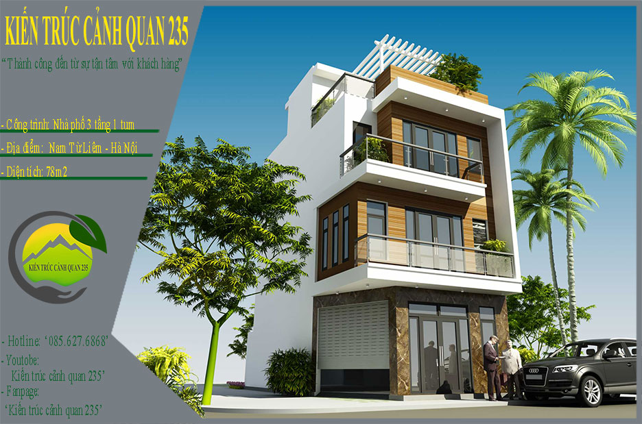 Mẫu nhà phố hiện đại 3 tầng 1 tum mặt tiền 6m tại Hà Nội