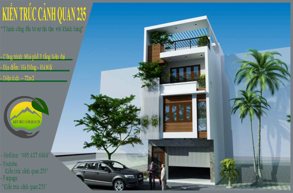 Mẫu nhà phố hiện đại 3 tầng có gara 5,5x13m tại Hà Nội