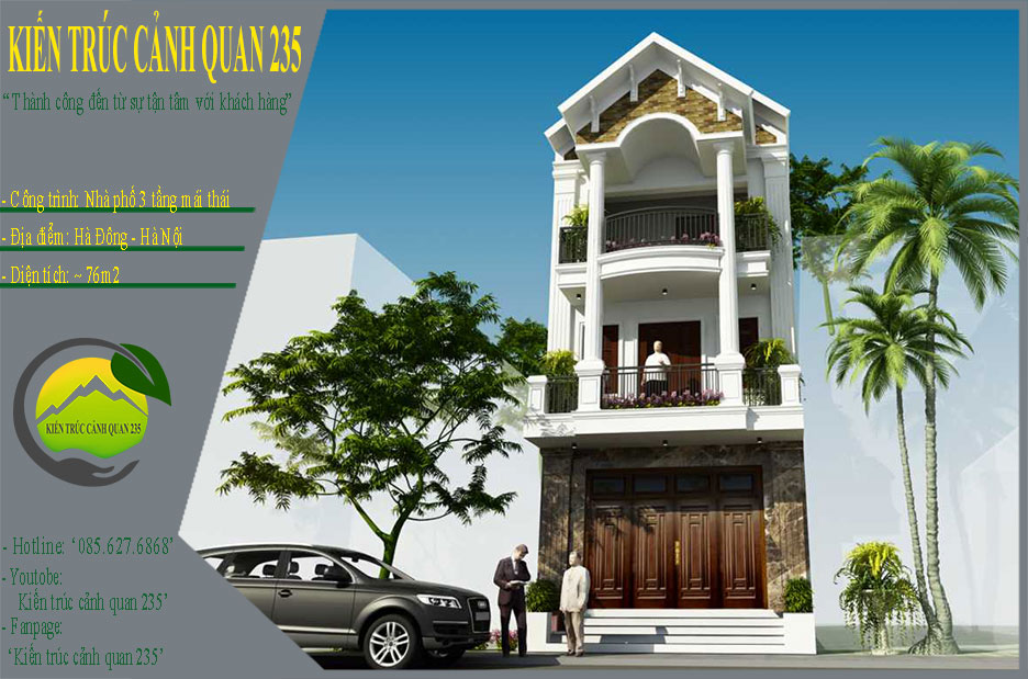 Mẫu nhà phố mái thái 3 tầng bán cổ điển 5,5x14m tại hà nội