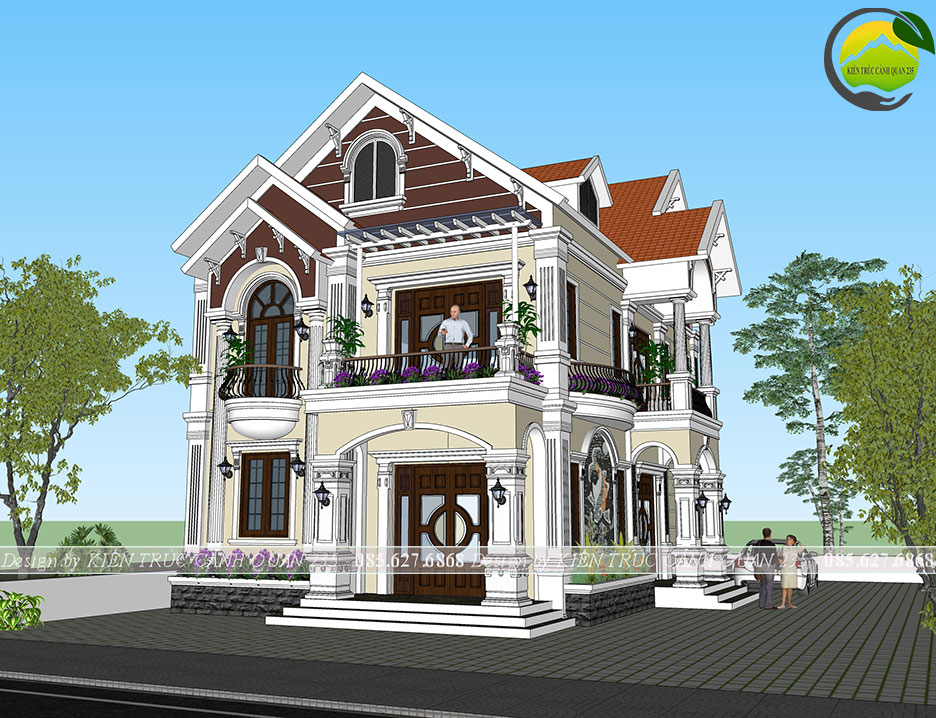 Mẫu thiết kế biệt thự 2 tầng mái thái mặt tiền 8m tại hải dương