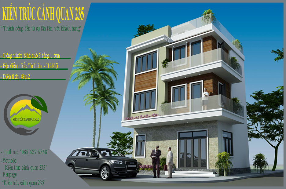 Nhà phố hiện đại 3 tầng 1 tum 3 mặt thoáng 6x8m tại Hà Nội