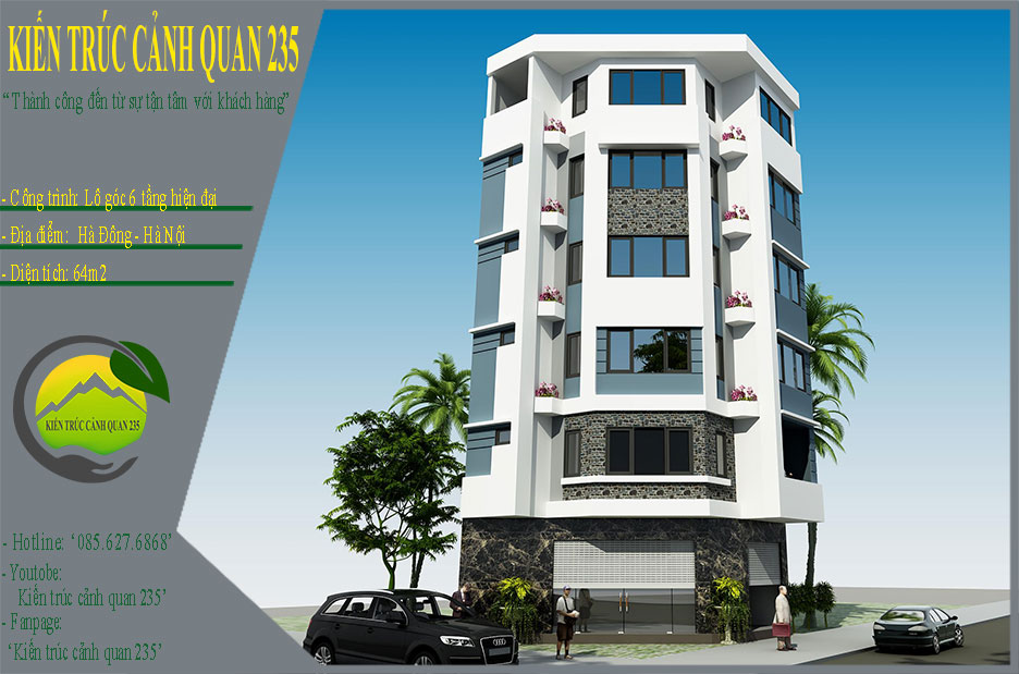 Nhà phố lô góc 2 mặt tiền 6 tầng hiện đại 64m2 tại Hà Nội