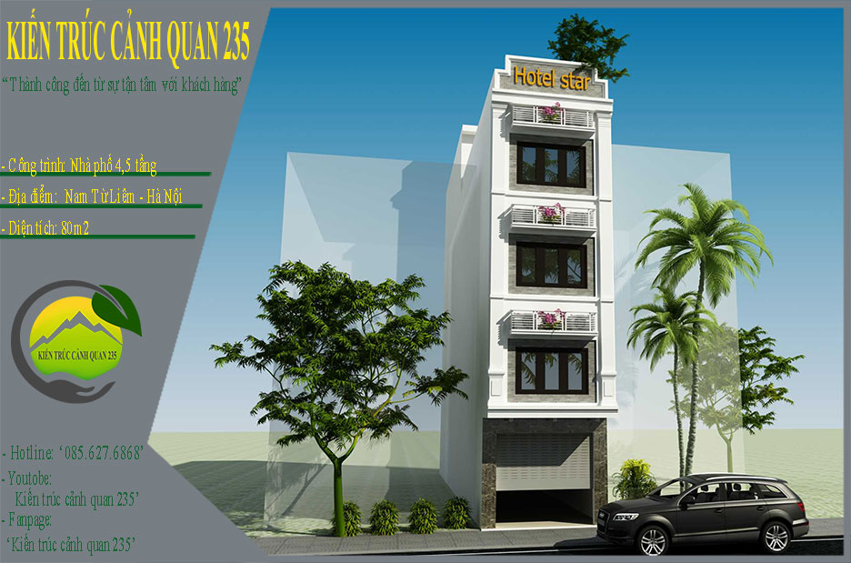Thiết kế nhà nghỉ 4,5 tầng 80m2 tại Hà Nội