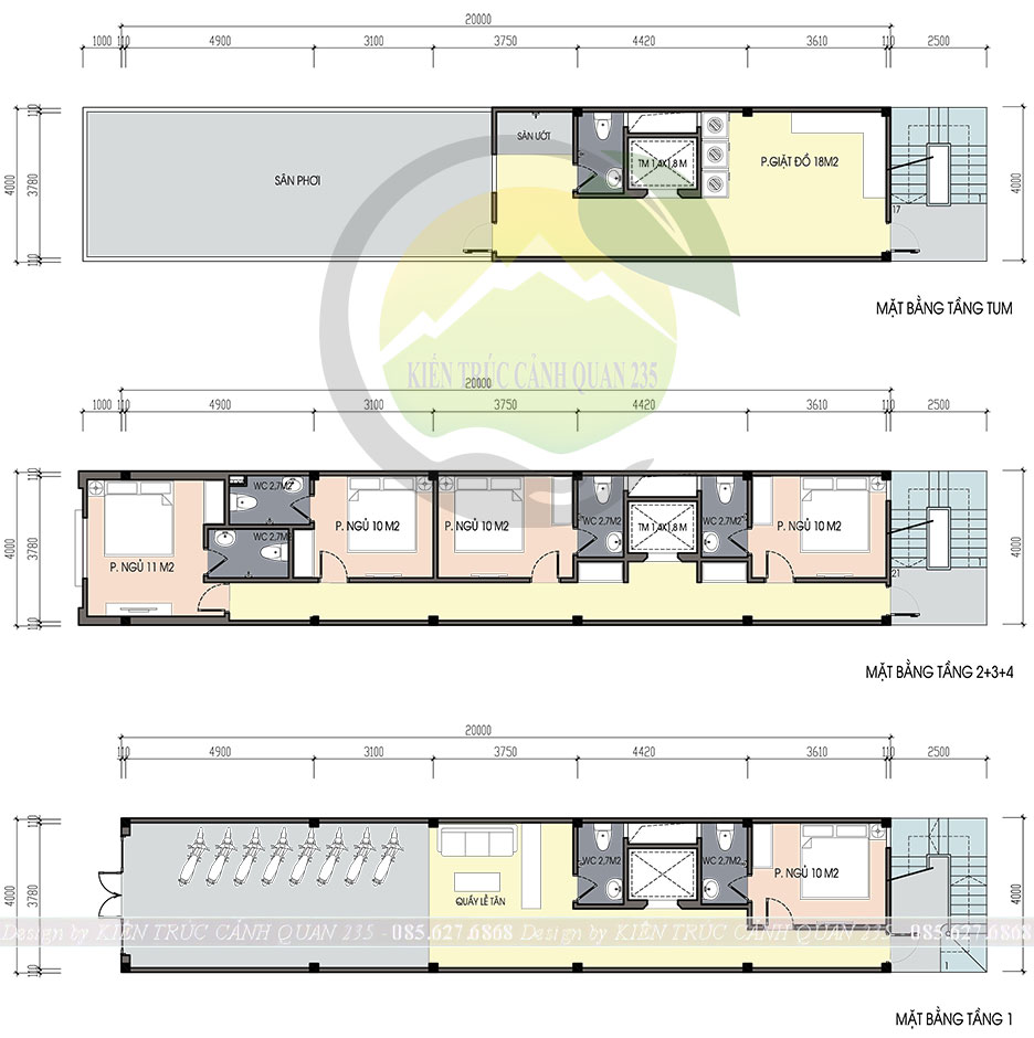 Thiết kế nhà nghỉ 4,5 tầng 80m2 tại Hà Nội