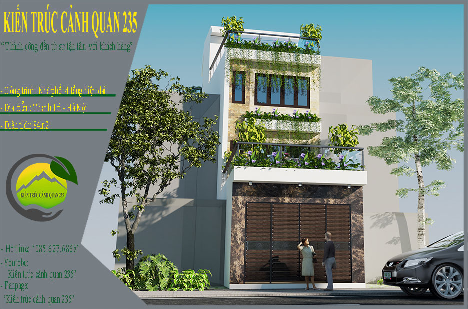 Thiết kế nhà phố 4 tầng hiện đại 84m2 mặt tiền 6m