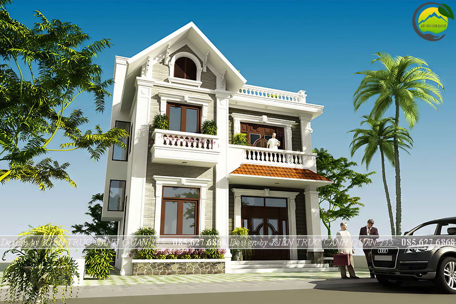 thiết kế biệt thự 2 tầng mái thái
