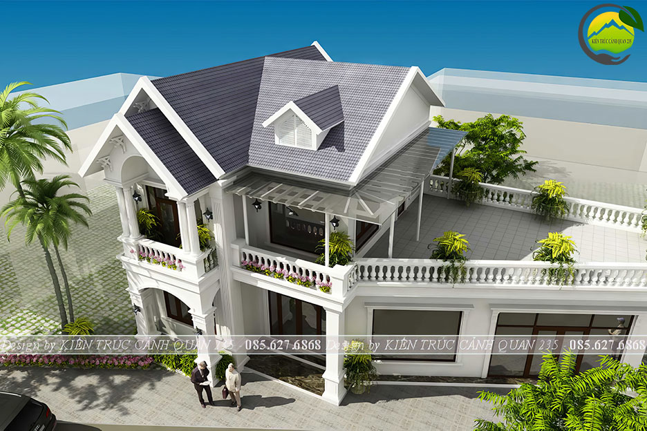 thiết kế biệt thự 2 tầng mái thái