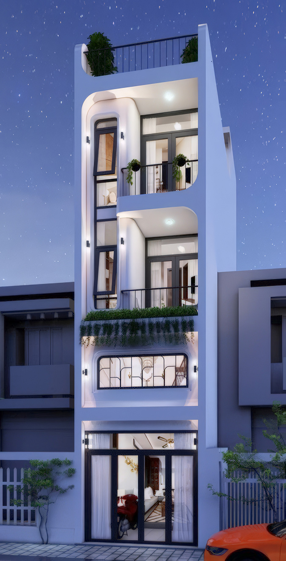 nhà phố 4 tầng có gác lửng