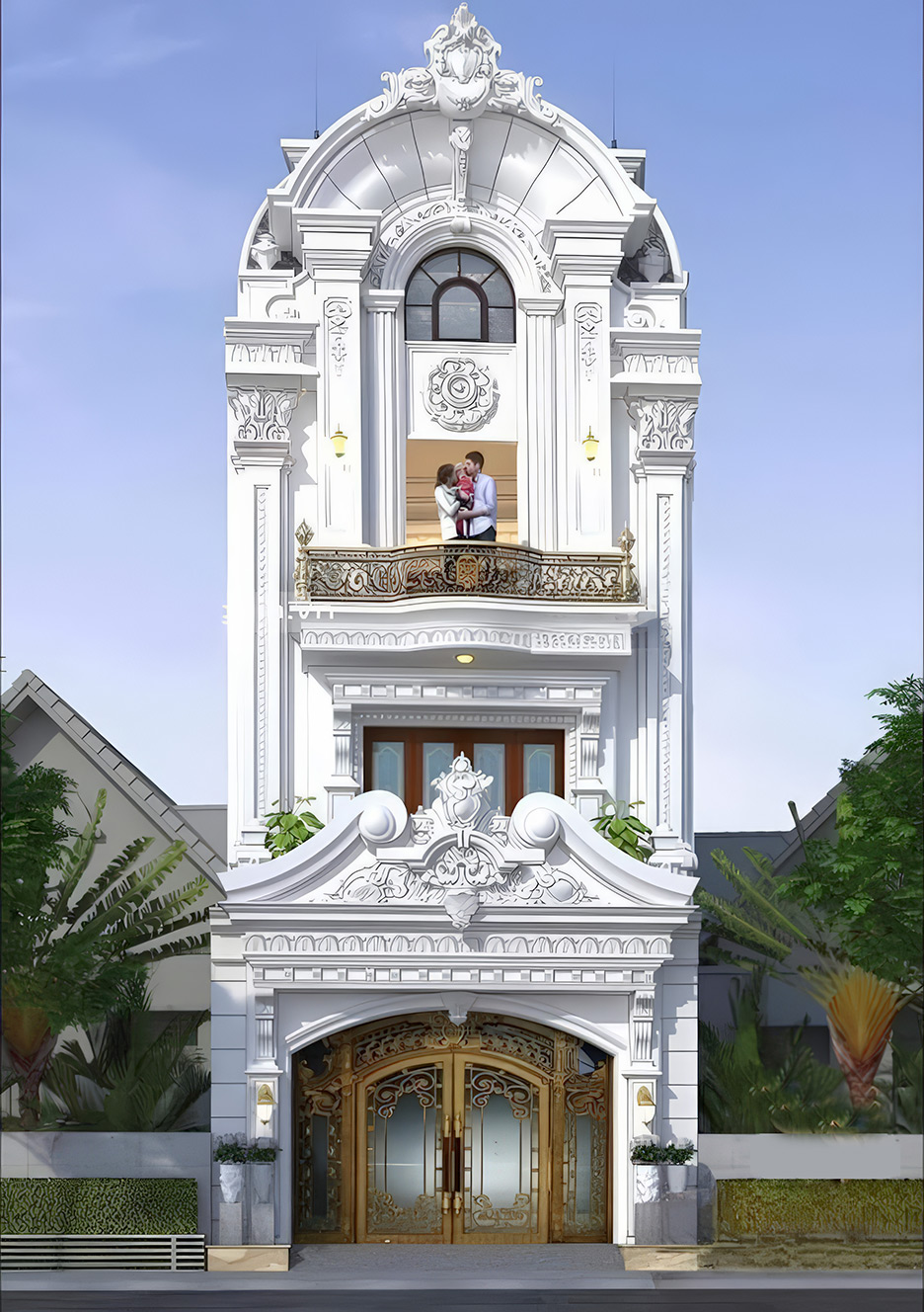 mẫu nhà phố 4 tầng mặt tiền 6m tân cổ điển