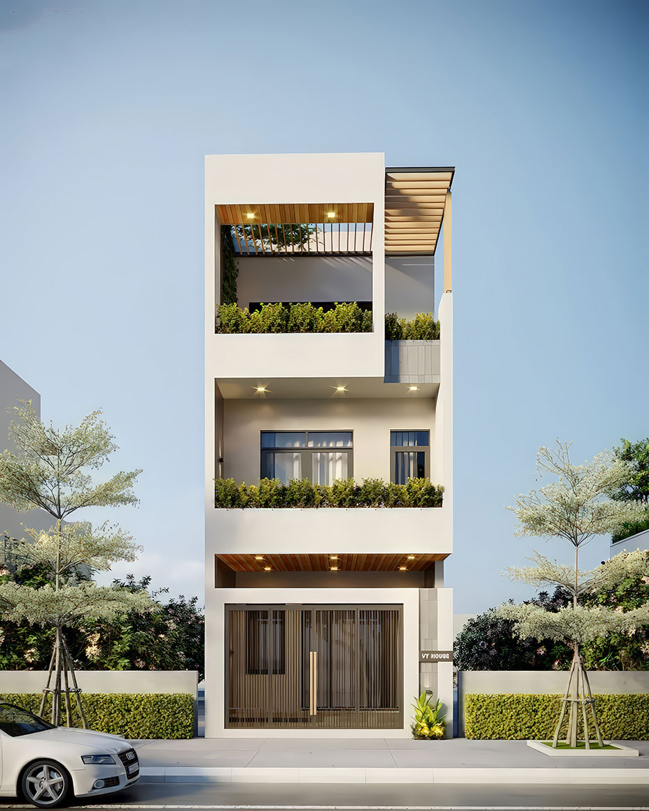 mẫu nhà mặt tiền 4m 3 tầng mái bằng