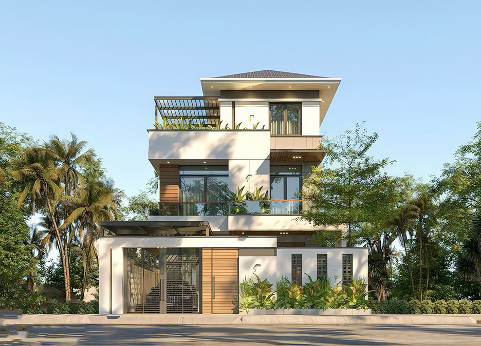 mẫu nhà 3 tầng mặt tiền 8m đẹp