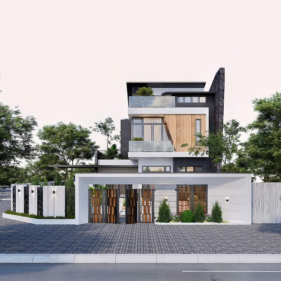 mẫu nhà 3 tầng đẹp mặt tiền 8m