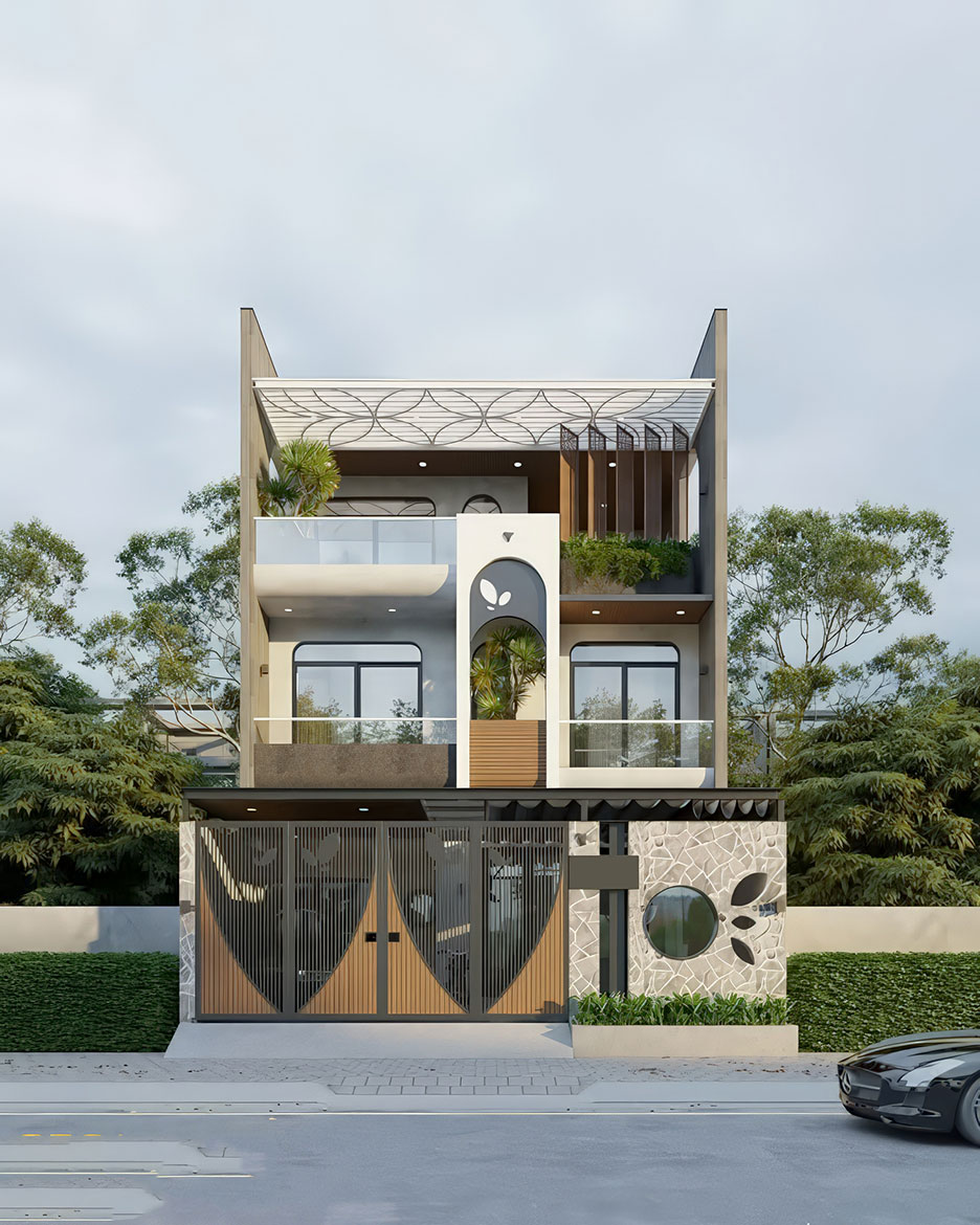 mẫu nhà 3 tầng đẹp mặt tiền 8m