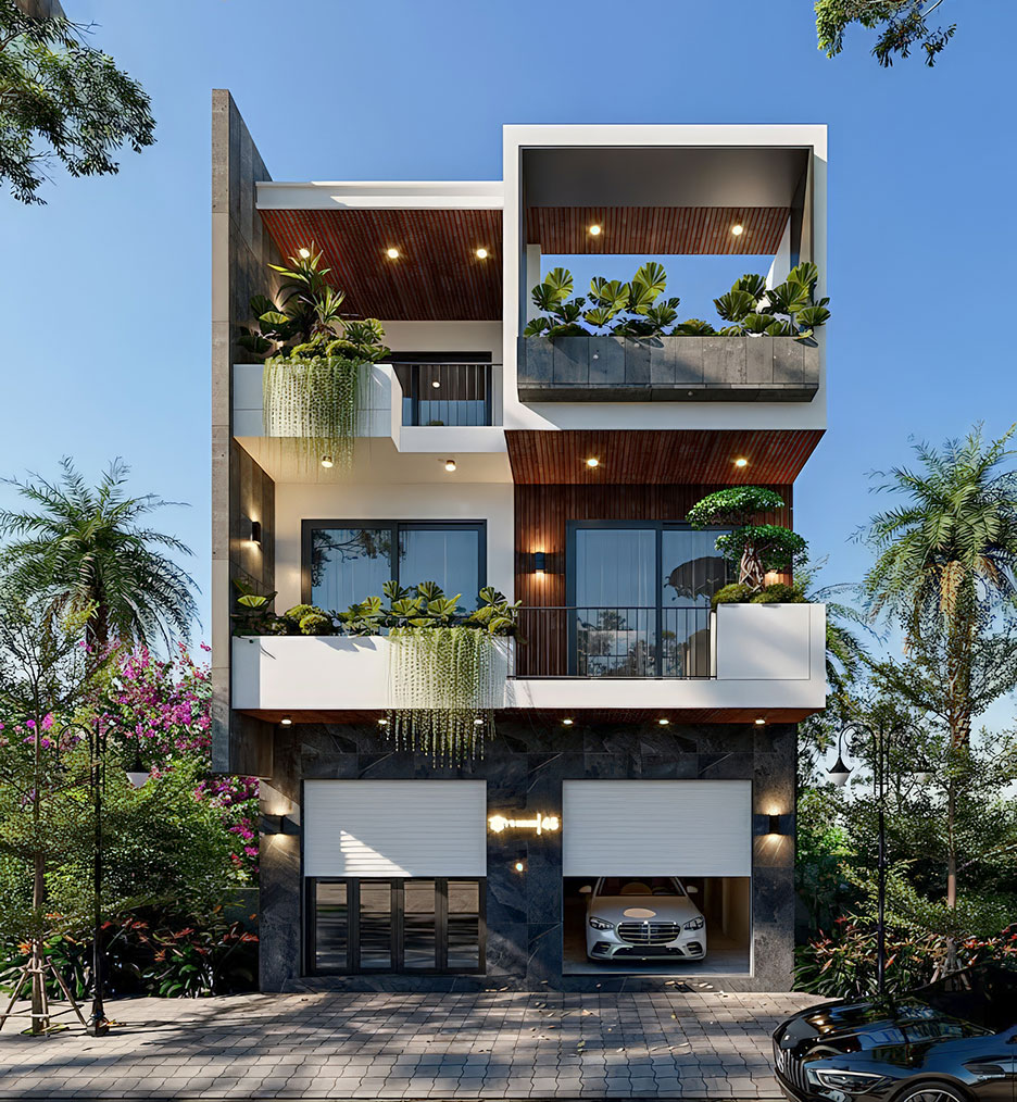 mẫu nhà 3 tầng mặt tiền 8m đẹp