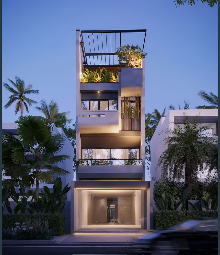 Nhà phố 4 tầng có gác lửng