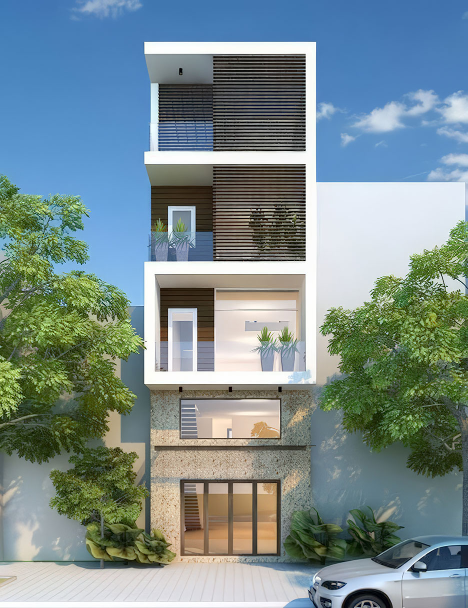 Nhà 4 tầng có gác lửng