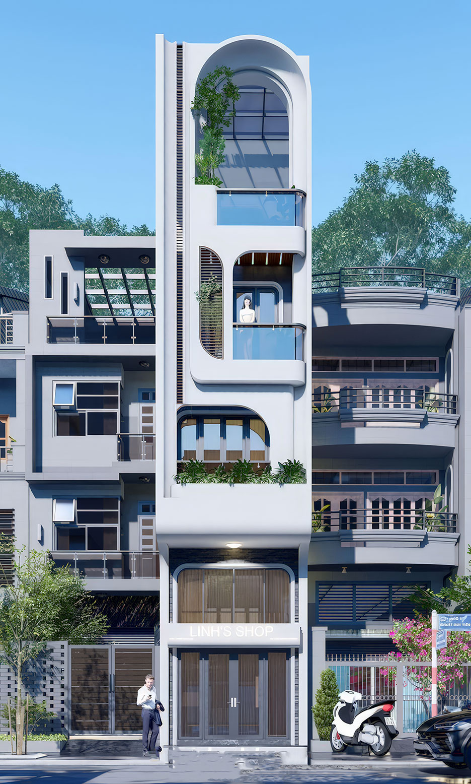 Nhà phố 4 tầng 1 tum có gác lửng