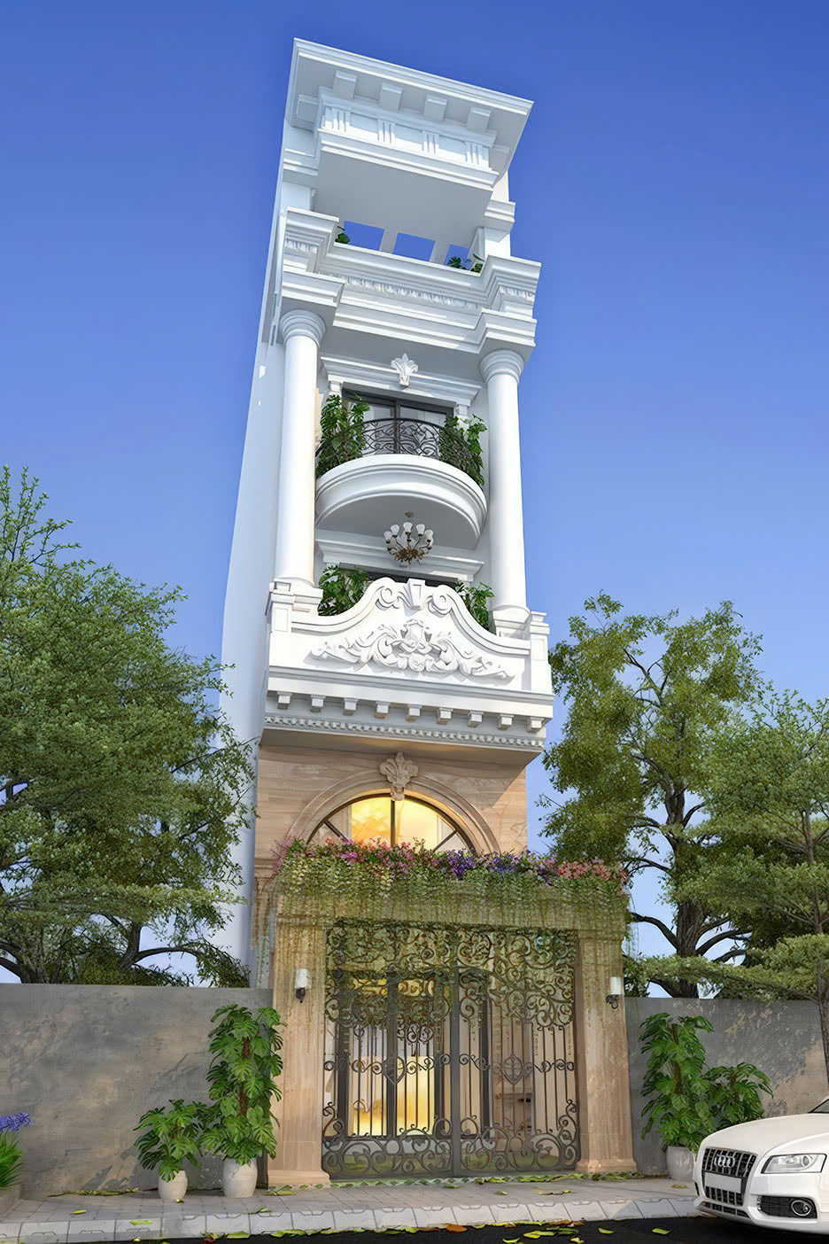 Nhà phố 4 tầng có gác lửng tân cổ điển