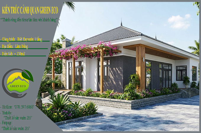 Biệt thự 1 tầng mái Nhật 3 phòng ngủ 250m2 tại Lâm Đồng