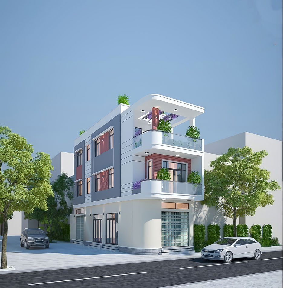 mẫu nhà phố 3 tầng lô góc đẹp