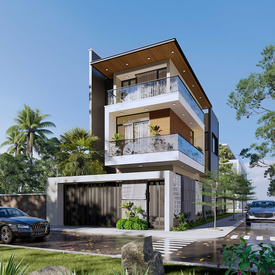 mẫu nhà phố 3 tầng lô góc đẹp