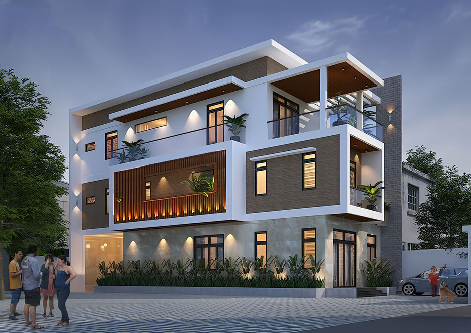 mẫu nhà phố lô góc 3 tầng