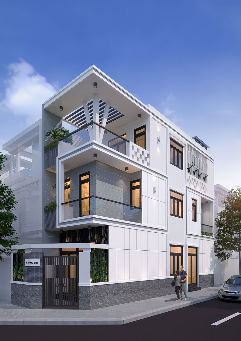 mẫu nhà phố lô góc 3 tầng