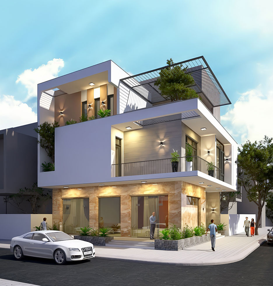 mẫu nhà 3 tầng 2 mặt tiền