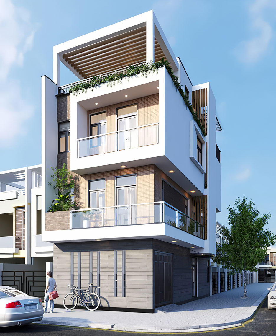mẫu nhà 3 tầng lô góc